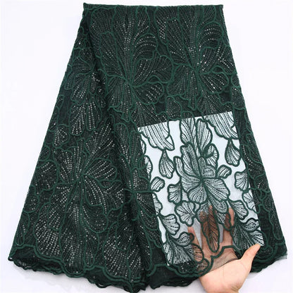 African Milk Silk Mesh Lace with Sequins 2025 French Net Lace Fabric Sewing Embroidered Lace Tulle Nigerian Women Wedding Dress