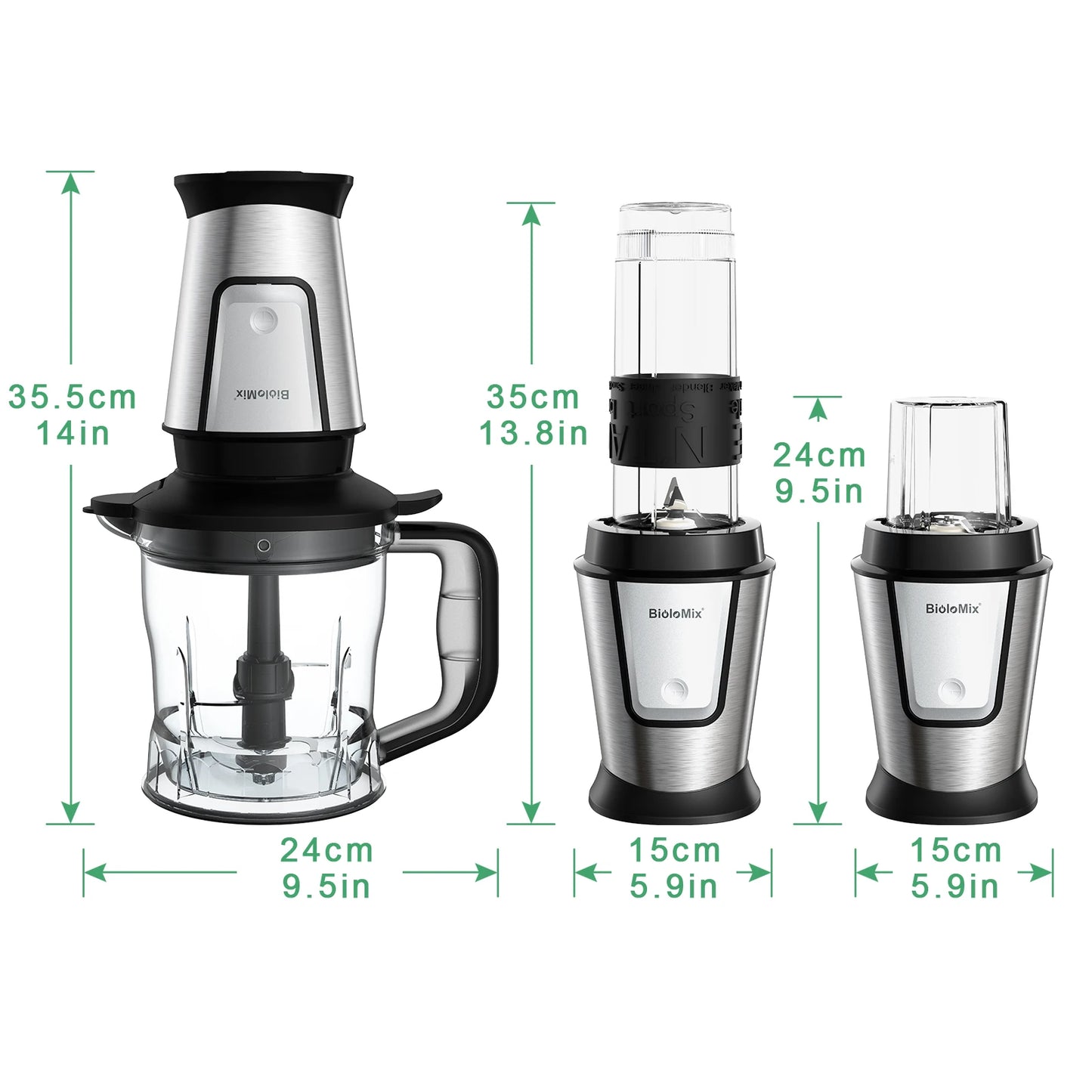 Biolomix 3 em 1 processador de alimentos multifuncional 700w portátil espremedor liquidificador pessoal smoothie misturador picador de alimentos e moedor seco