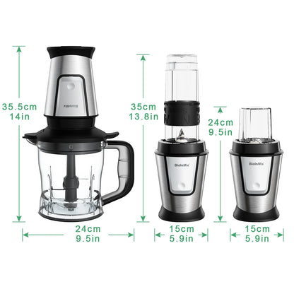 Biolomix 3 em 1 processador de alimentos multifuncional 700w portátil espremedor liquidificador pessoal smoothie misturador picador de alimentos e moedor seco