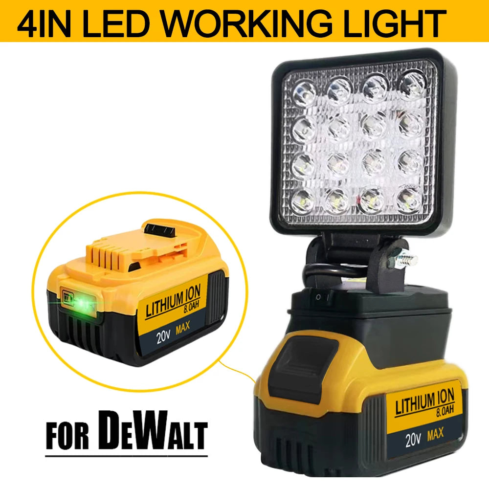 LED -ljus för Dewalt 18V Batteri 4in Portable Spotlights Cordless Outdoor Work Fishing Handheld Emergency Tool Light