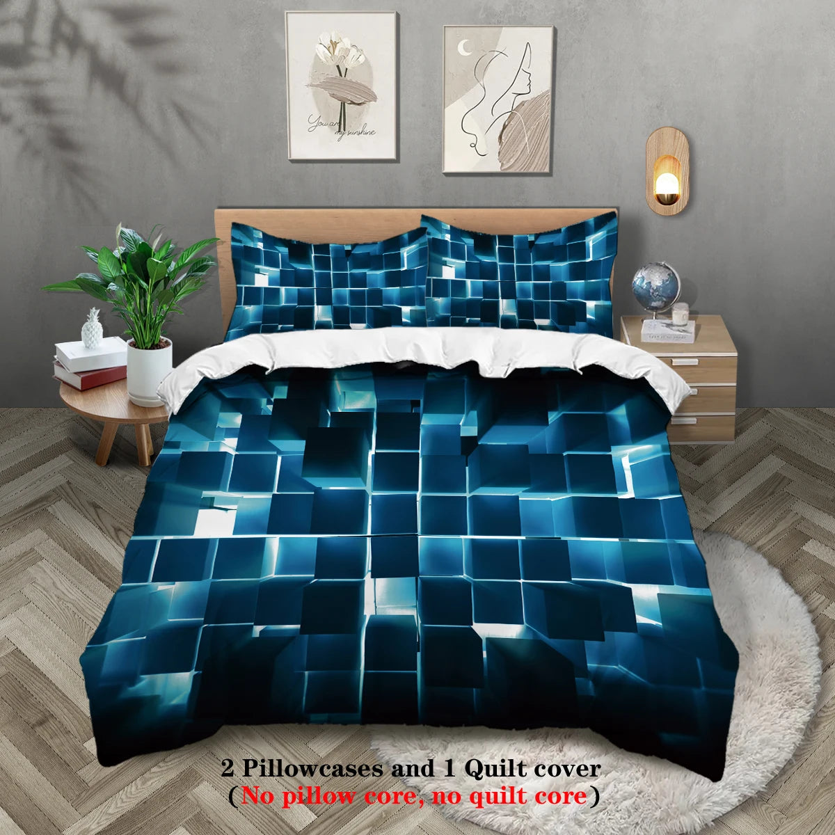 3pcs Red transparent grid visual effects bedding set, suitable for teenagers and adult bedroom,1*duvet cover+2*pillowcase
