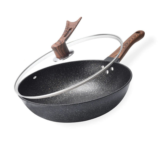 12.5" Non-stick Wok Frying Pan Cooking Gas Stove Induction Skillet Cookware Durable Maifan Stone Home Steak Pancake Saucepan