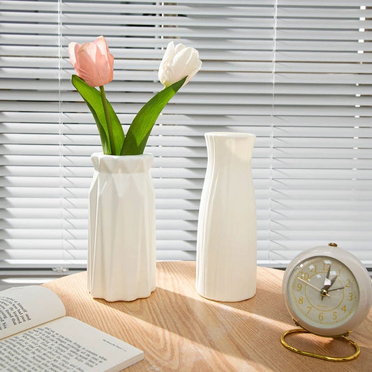 Nordic Vases Plastic Imitation Ceramic Flower Pot Living Room Desktop Home Dining Wedding Table Decor Ornament ваза дя цветов