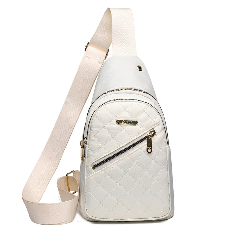 Neutral style backpack for men and women, with multiple color slanted fabric and nylon material. Suitable for travel.