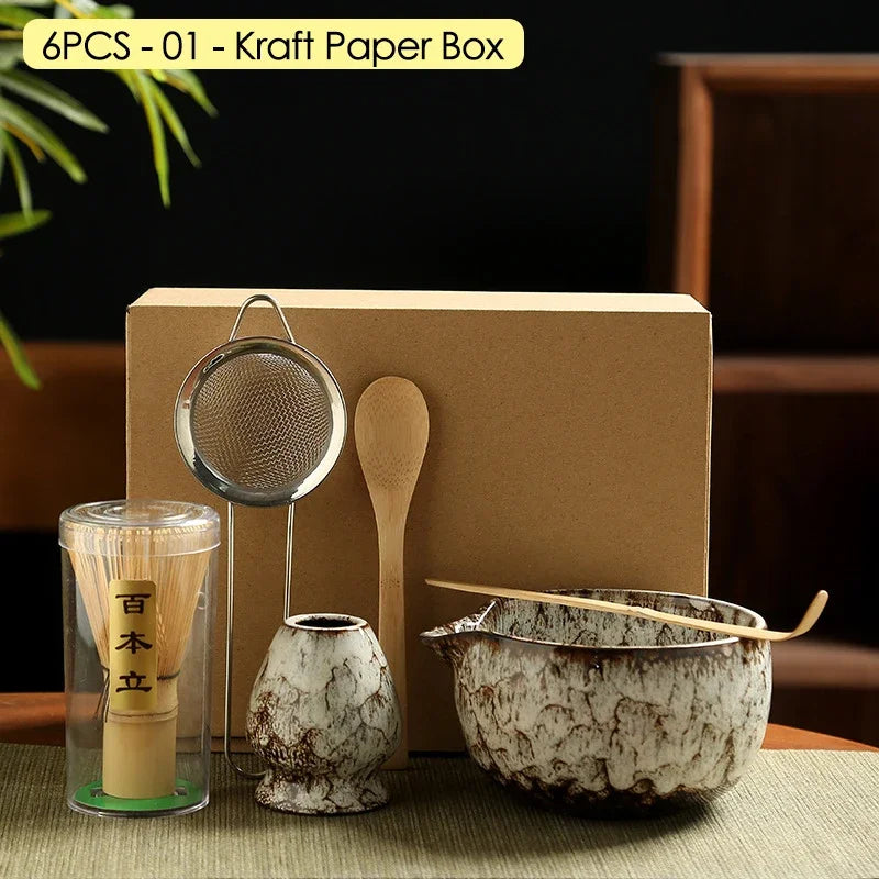4PCS/6PCS Japanese Ceramic Matcha Teaset Safe Bamboo Brush Teaspoon Whisk Holder for Matcha Lover DIY Tea-Making Tools