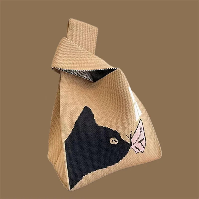 Women Handmade Knitted Small Handbag Casual Wrist Bag Versatile Shopper Mini Tote Bag Student Reusable Shoulder Bag Daily Use
