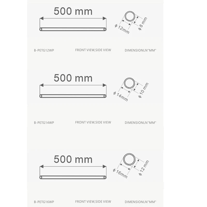 BYKSKI 6kpl / Lot -vesijäähdytysputki PETG / PMMA / FRORTED ACRYLIC HARD -putki OD12MM / OD14MM / OD16MM Transperant 50 cm: n pituus