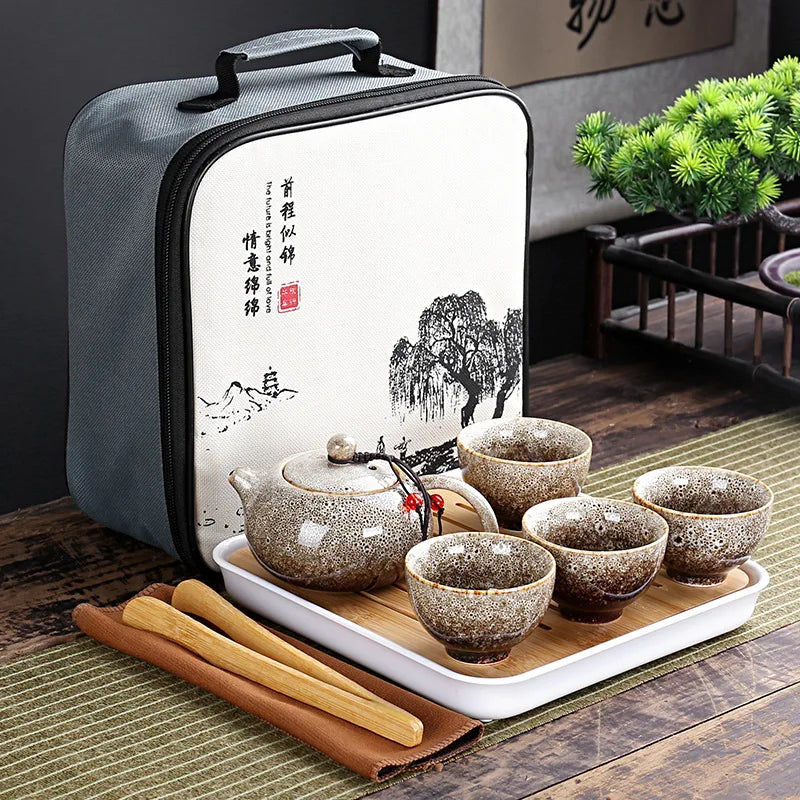 With Travelling Bag 4 Cups Chinese Kung Fu Tea Set Travel Set Ceramic Portable Teapot Porcelain Teaset Gaiwan Tea Cups Tea Tool