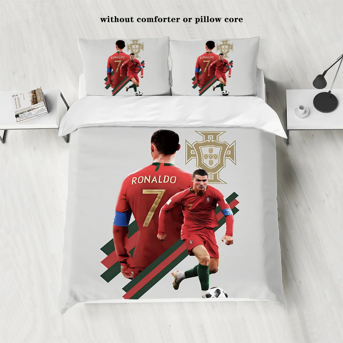 3PCS Soccer Star Star Set με εκτύπωση ραφής για υπνοδωμάτιο και αίθουσα δωματίου -1 κάλυμμα παπλώματος και 2 μαξιλαροθήκες (χωρίς πυρήνα)