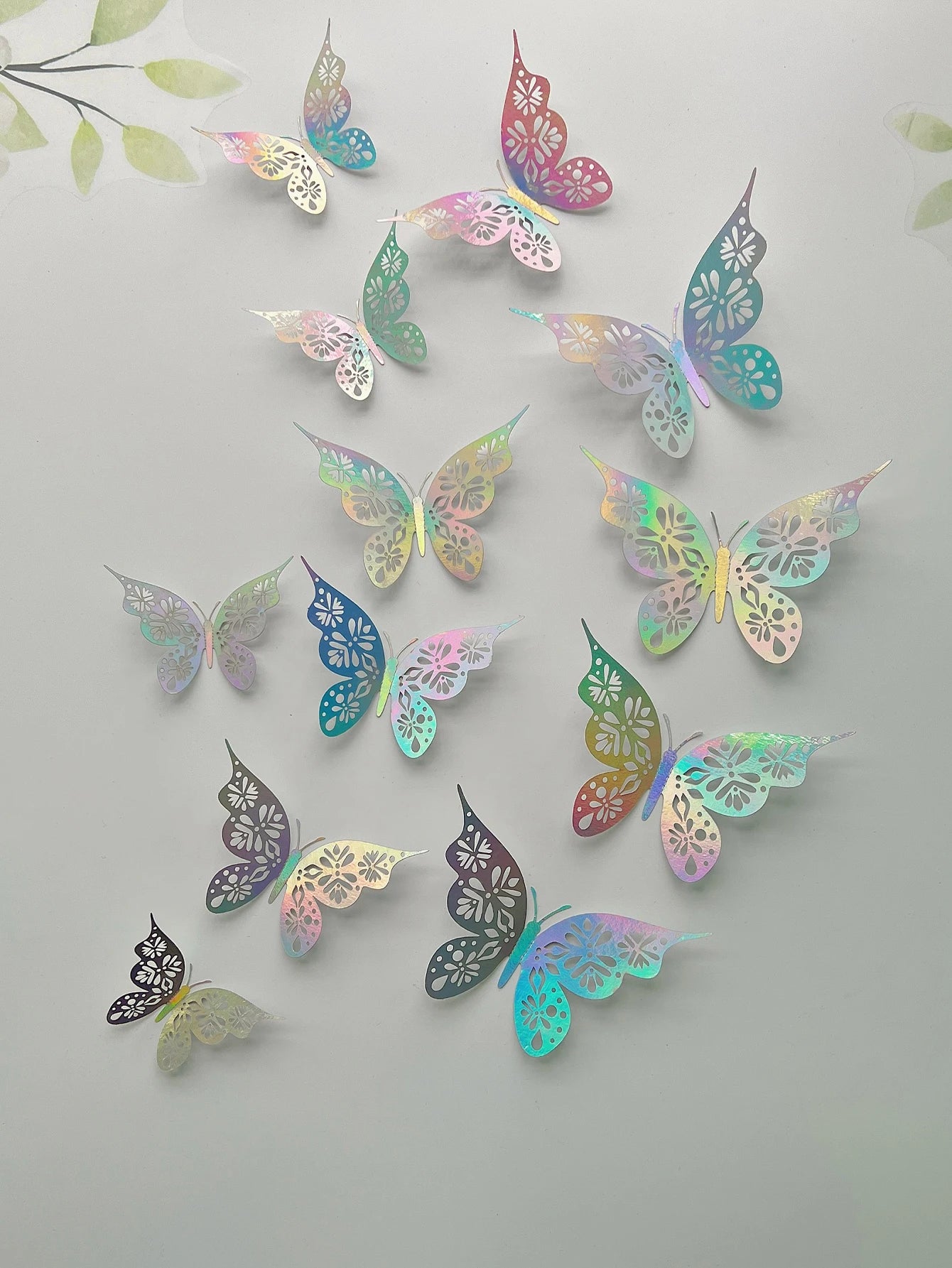 12 piezas 3D Hollow Butterfly Pegatina de pared Sala de estar Decoración del hogar Butterfly