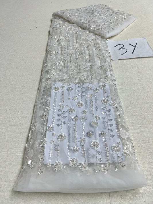 African Sequins Beaded Lace Fabrics  3 yards High Quality Sequence Embroidery French Nigerian Lace Fabric For Wedding Sewing