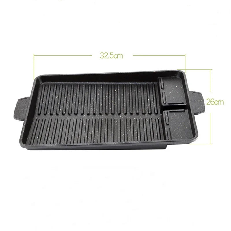 BBQ Grill Pan Plate 32 x 26 cm hordozható nem tapadó bevonat bután gáztűzhely tűzlap téglalap koreai barbecue lemez