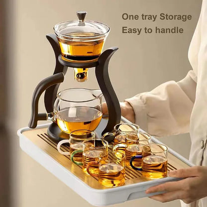 Bozzh warmtebestendige glazen thee-set magnetische water afleiding roterende deksel automatische theemaker Lazy Kungfu Teapot Drinking