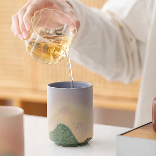 Japanese Kiln Ceramic Cup Handmade Rough Pottery Artisan Tea Cup for Traditional Tea Ceremony, Multi-Purpose (Tea/Coffee/Water)