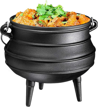 12 Quart Cast Iron Dutch Oven Cauldron Pot - Camping Cookware with Lid - Pre-Seasoned Heavy-Duty Potjie for Stews, Soups, Braisi