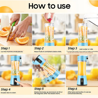 380ml kannettava sähköinen Juicer USB -ladattava smoothie -tehosekoitin mini -ruoanvalmistushedelmäsekoitin matkan retkeilyyn ja keittiöön
