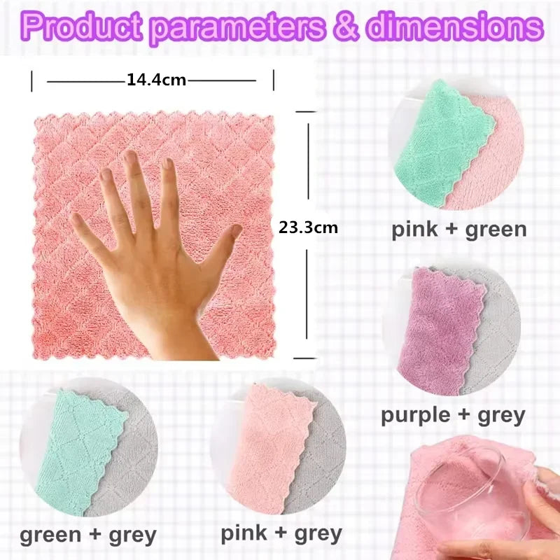 10pcs Microfiber Kitchen Cloth Dish Towels Super Absorbent Coral Velvet Dishtowels Nonstick Oil Washable Fast Drying