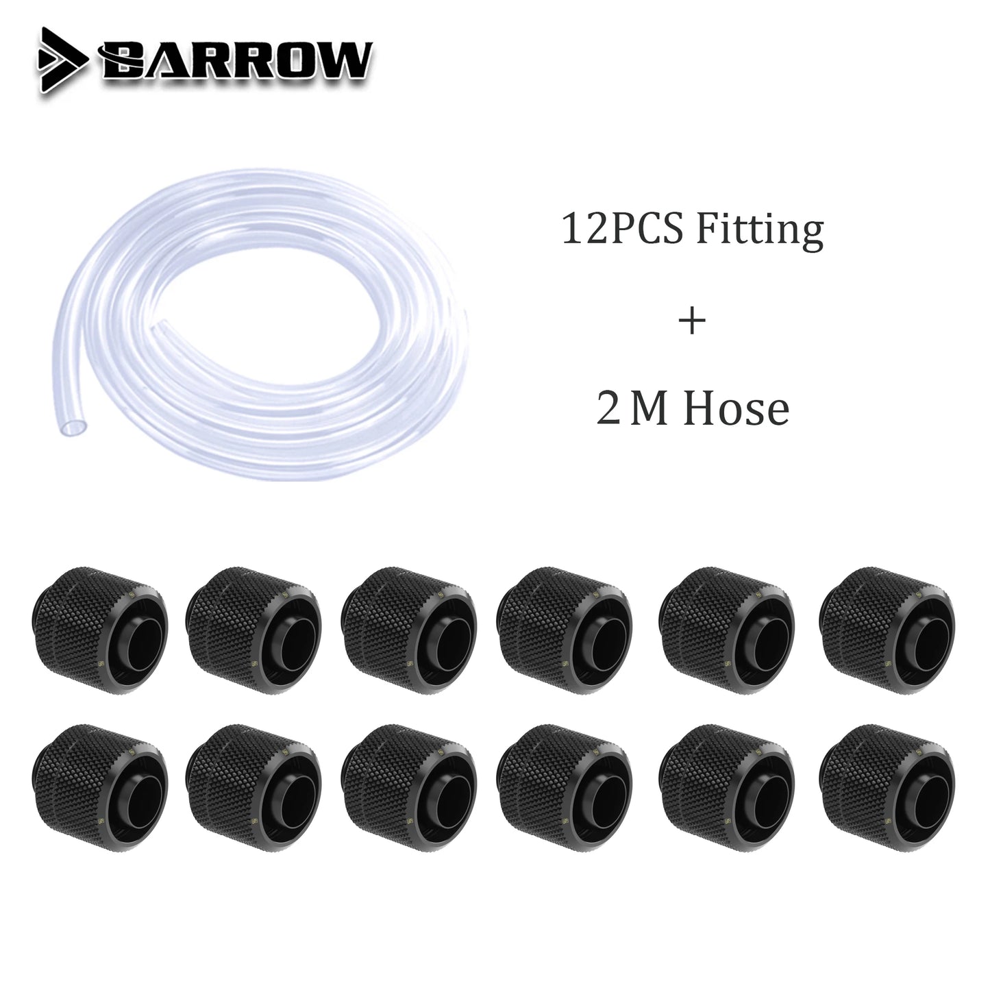 Barrow Soft Tube Fittingen Combo Kit 3/8''Thick 9.5*15,9 mm/9,5*12,7 mm PC Water koelsysteem, zwart wit zilvergoud