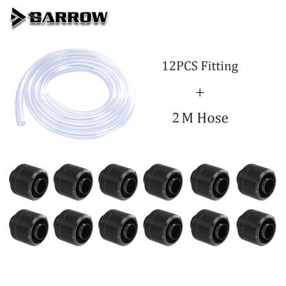 Barrow Soft Tube Fittingen Combo Kit 3/8''Thick 9.5*15,9 mm/9,5*12,7 mm PC Water koelsysteem, zwart wit zilvergoud