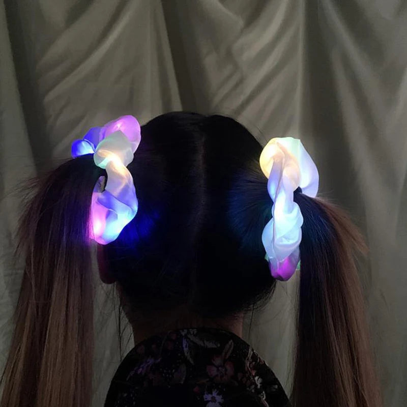 1/10 Pcs LED Luminous Scrunchies Glowing Hairband Girl Light Up Hair Scrunchy Birthday Party Headwear Supplies Hair Accessories