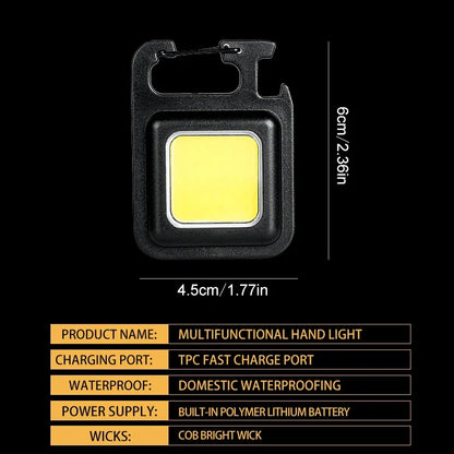 Lámpara de cargación de lámpara de llavero Mini Mini Bright Mini Cob con Modos de iluminación Magnet 4 para acampar a casa