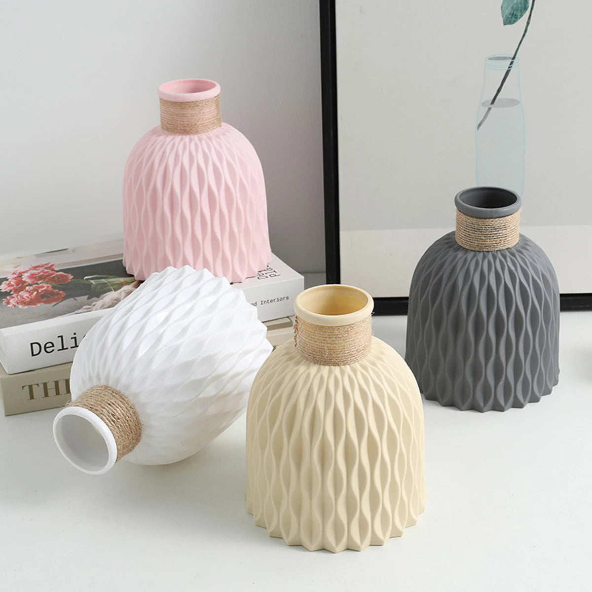 1PC Water Ripple Plastic Vase Wave Flower Pot Arrangement Modern Nordic Style Home Living Room Desktop Decoration Ornament