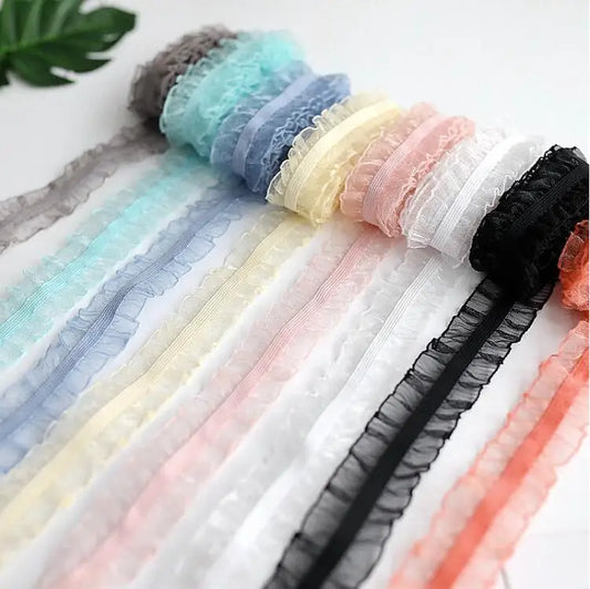 5 Yards Pleated Stretch Lace Trims Ribbons Ruffled Elastic Band Baby Hairband Belt Shoes Decorative Tapes DIY Craft Supplies