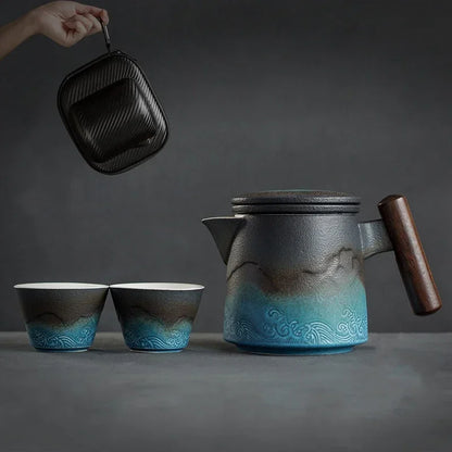 Ceramic Portable Kung Fu Tea-Making Sets Simple Modern Outdoor Travel Tea Sets Teapot Original and Funny Gifts Household Teaware