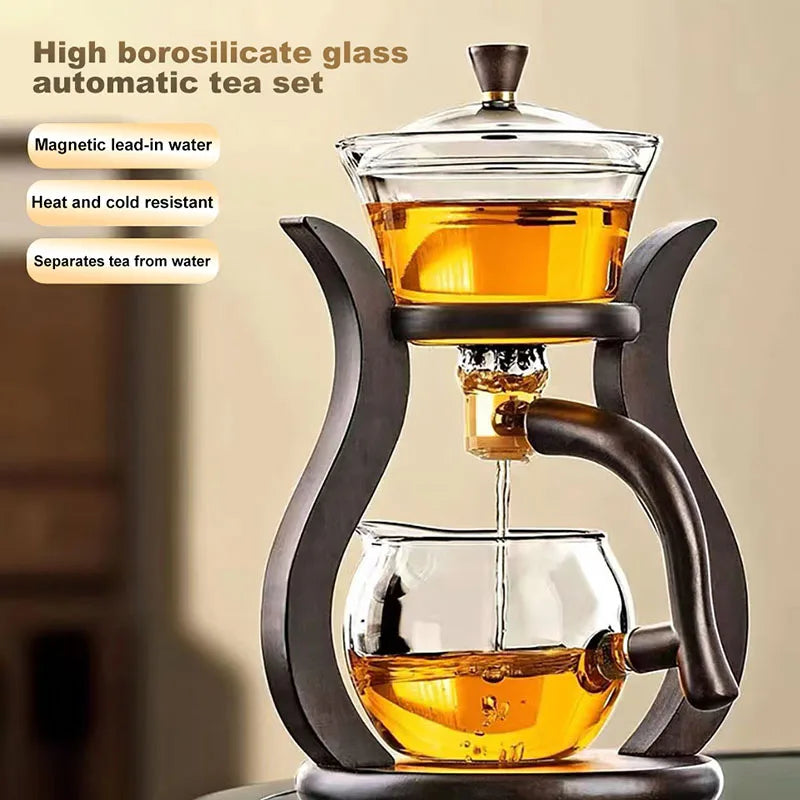 Bozzh warmtebestendige glazen thee-set magnetische water afleiding roterende deksel automatische theemaker Lazy Kungfu Teapot Drinking