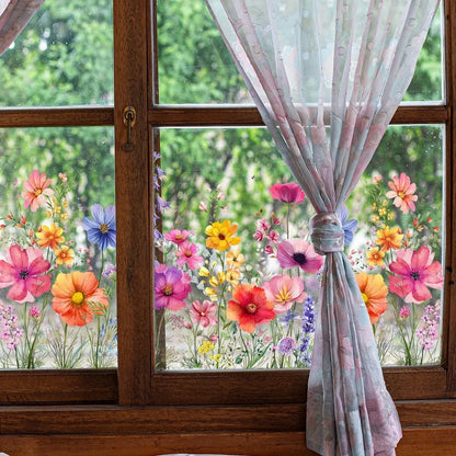 Double Sided Colorful Flower Butterfly Wall Sticker Electrostatic Paste Window Glass Paste Visible Decorative Wall Decal New