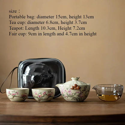 Cream Ru Kiln Porcelain Quick Guest Tea Set Portable Travel Tea Set