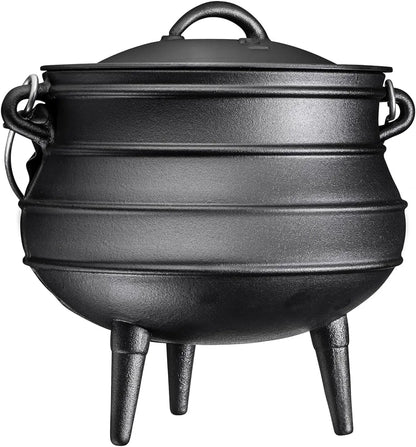 12 Quart Cast Iron Dutch Oven Cauldron Pot - Camping Cookware with Lid - Pre-Seasoned Heavy-Duty Potjie for Stews, Soups, Braisi