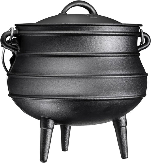 12 Quart Cast Iron Dutch Oven Cauldron Pot - Camping Cookware with Lid - Pre-Seasoned Heavy-Duty Potjie for Stews, Soups, Braisi