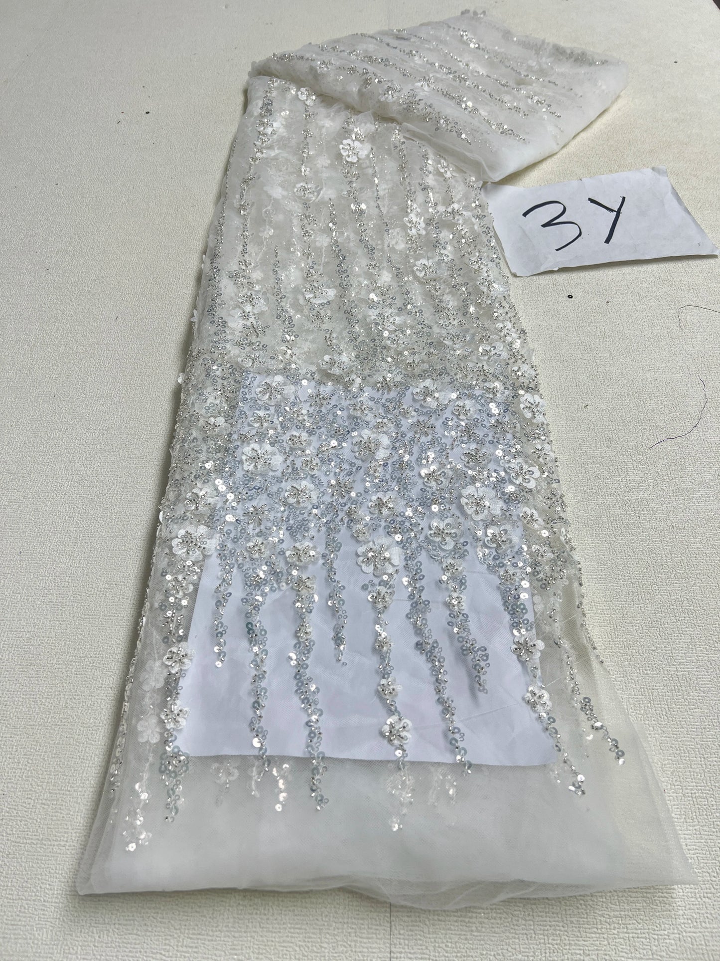 African Sequins Beaded Lace Fabrics  3 yards High Quality Sequence Embroidery French Nigerian Lace Fabric For Wedding Sewing
