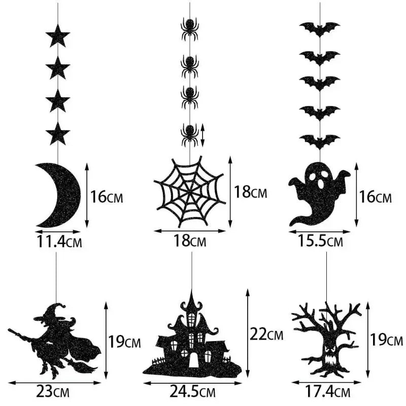 6pcs Halloween Hanging Banner Garland Scary Spider Witch Ghost Bat Pendse Ornament Decoraciones de fiesta de Halloween Happy Halloween para casa