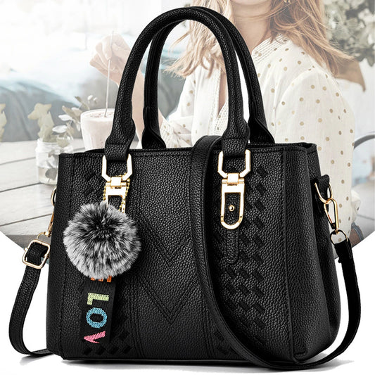 New women's handbag Fashion embroidery thread with hairball pendant large capacity shoulder bag travel Tote bag 01