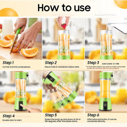 380ml kannettava sähköinen mehu USB -ladattava smoothie -tehosekoittimen ruoanvalmistushedelmäsekoitin kompakti mini keittiöjuuri mehu