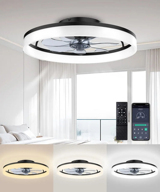 Modern ceiling fan with light and remote control, 19.7 "low-specification ceiling fan, with 6-speed and dimmable LED, APP 3CCT