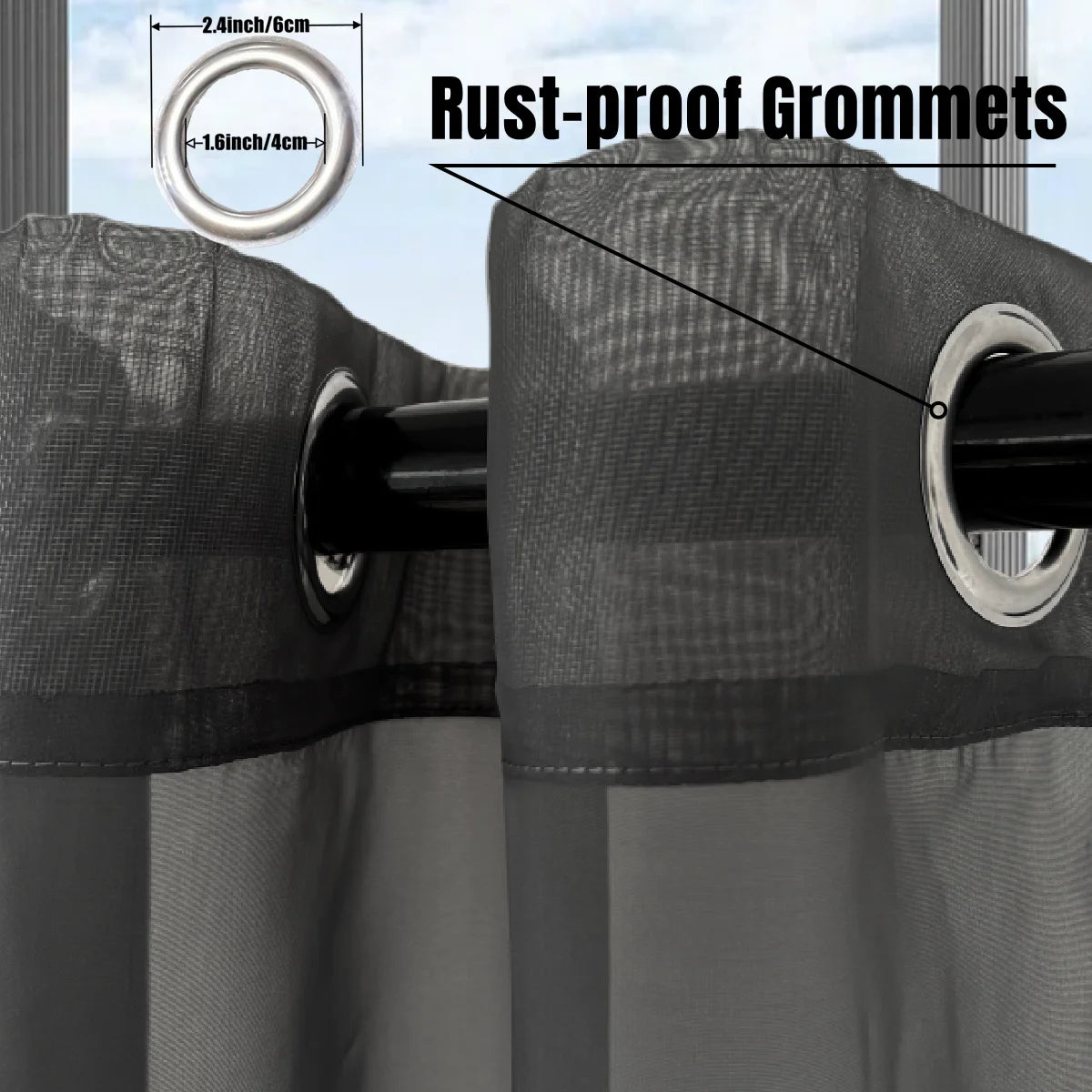 1PC, Outdoor Patio Waterproof Curtains - Grommet Outdoor/Indoor Sheer Curtains for Living Room, Bedroom, Porch, Pergola, Cabin