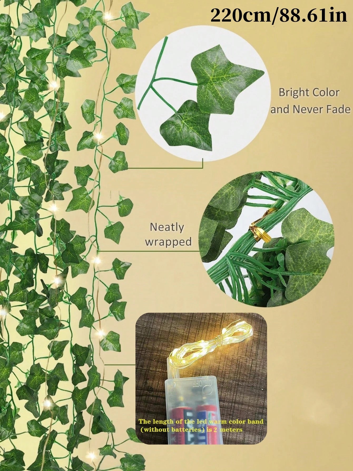 Artificial Vine Green Leaf Fairy Vine Hanging Vine Outdoor DIY For Wall Bedroom Garden Home Decoration Wedding Birthday Decor
