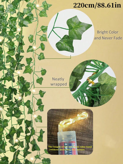 Artificial Vine Green Leaf Fairy Vine Hanging Vine Outdoor DIY For Wall Bedroom Garden Home Decoration Wedding Birthday Decor