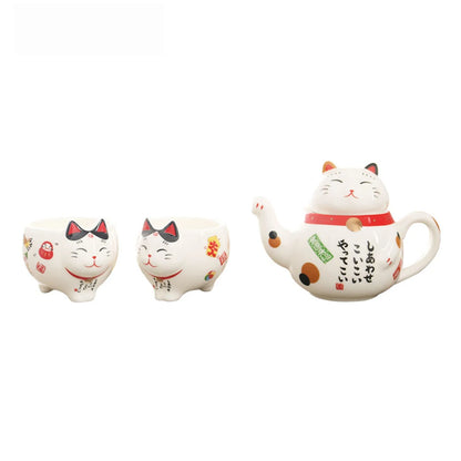 Ceramic Lucky Cat Cartoon Cups, Teapot, Coffee, Milk Mug Sets, Breakfast, Afternoon Tea Pot, 1 Teapot, 2 Mugs, Cute, 3Pcs per Lo