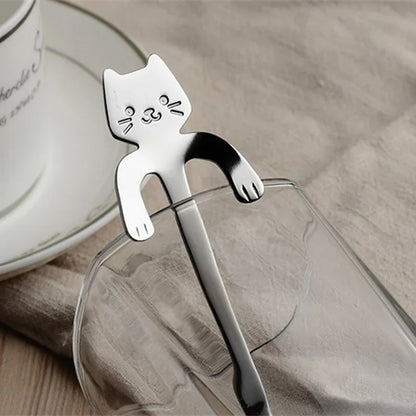 Cuillère à café en acier inoxydable Belle forme de chat mignon pour cuillère à café de scoop de scoop de scoop de crème glacée mini cuillères outils de cuisine