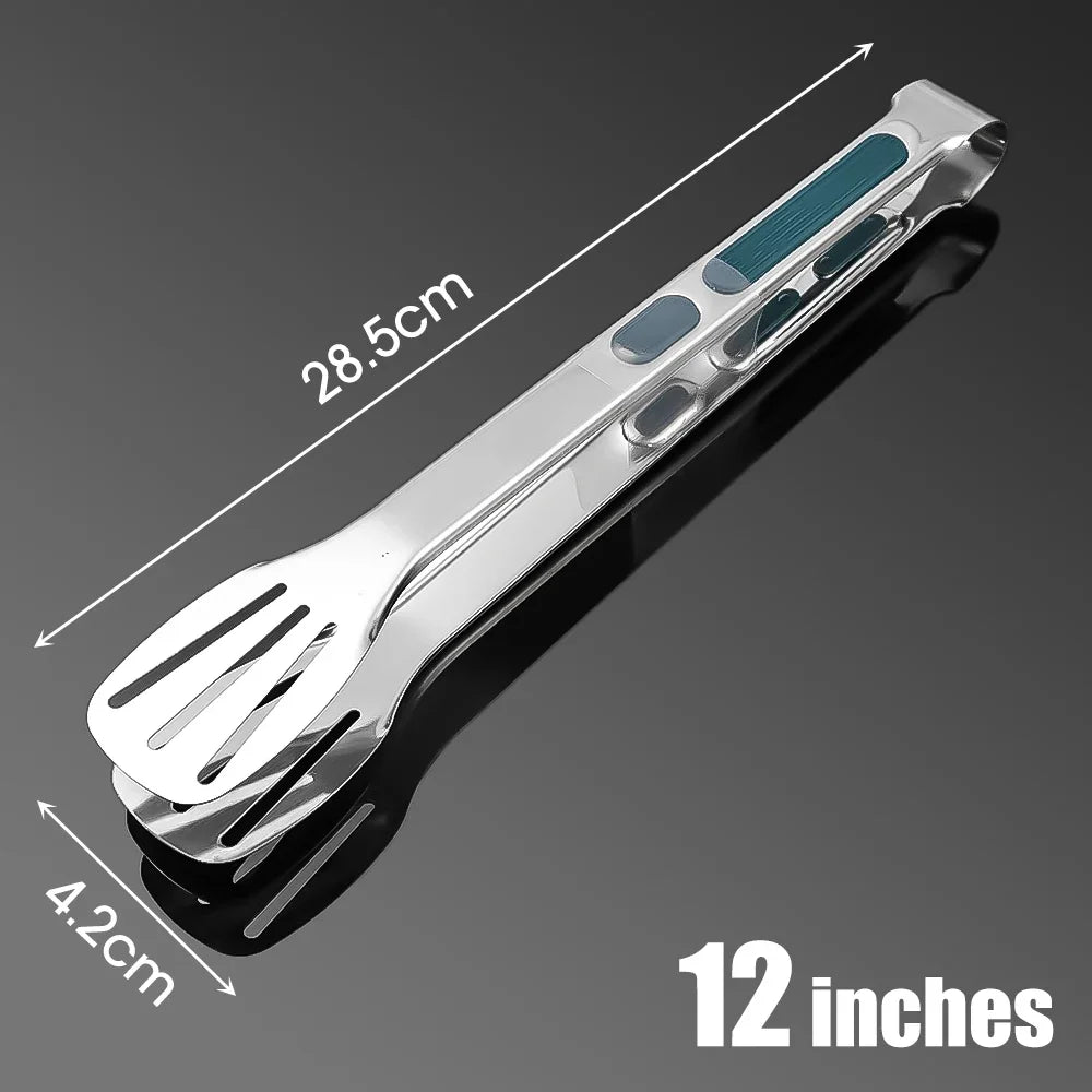 7/9/12inch Stainless Steel Food Clip Non Slip BBQ Tongs Silicone Non-slip Handle Meat Salad Bread Clip Home Kitchen Baking Tool