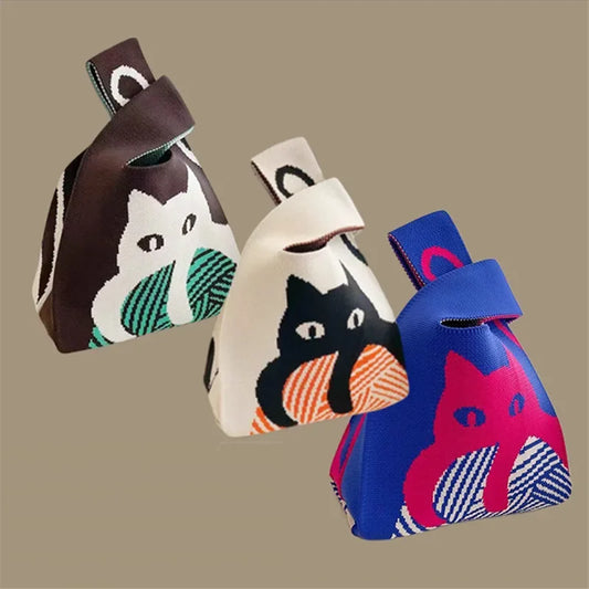 Women Handmade Knitted Small Handbag Casual Wrist Bag Versatile Shopper Mini Tote Bag Student Reusable Shoulder Bag Daily Use