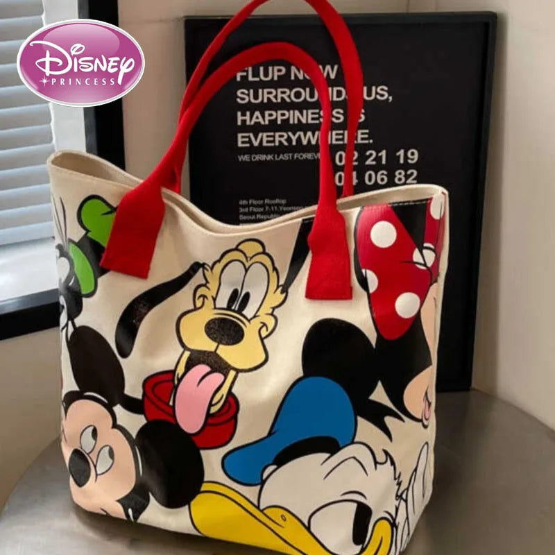 DisneyCartoon Mickey Fashion LargeCapacity LargeCapacity Bolsa de ombro de ombro feminino VERSÁTIL VERSATILE Bolsa de aula de estudante bolsa