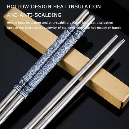 Edelstahl Chopsticks Protokare portable reusable bloe Porzellaste Patters de Kichen Chopsticks Keusplacke fir Sushi