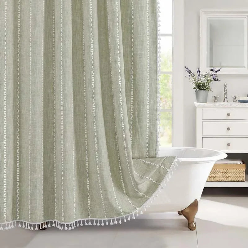 Jacquard Linen Waterproof Shower Curtain Small Fresh Plaid Pastoral Style Bathroom Mildew-proof Bathroom Curtain