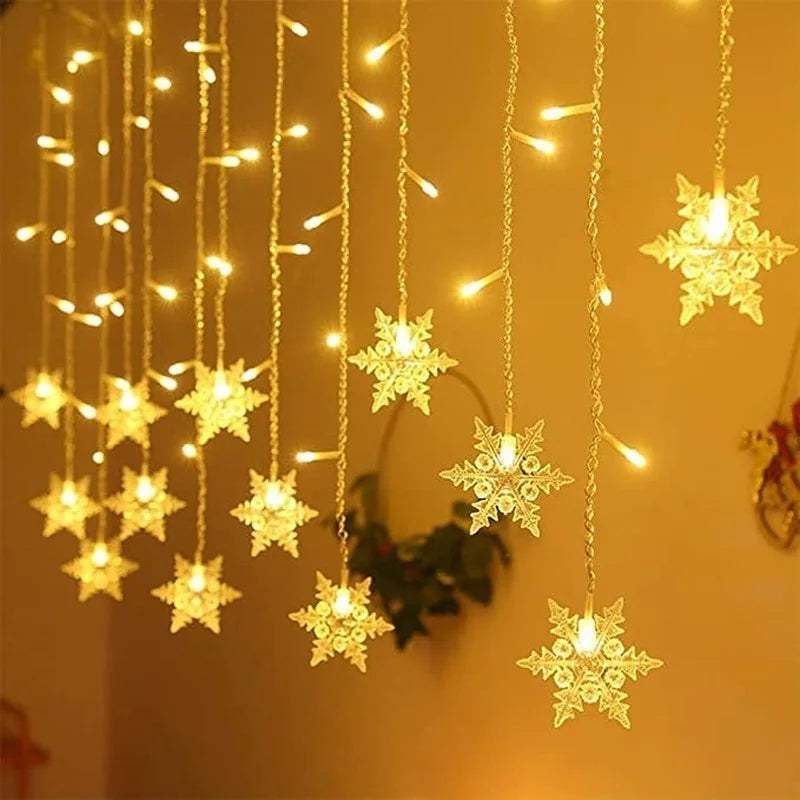 3.2m Χριστουγεννιάτικα νιφάδες χιονιού LED LED LIGHTING FLAWNING FAIRY CURTAIN LIPSE