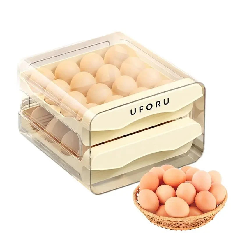 1PC Double-layer Capacity Pull-out Drawer Egg Storage , Household Food Grade Kitchen Modern Transparency Preservation Box